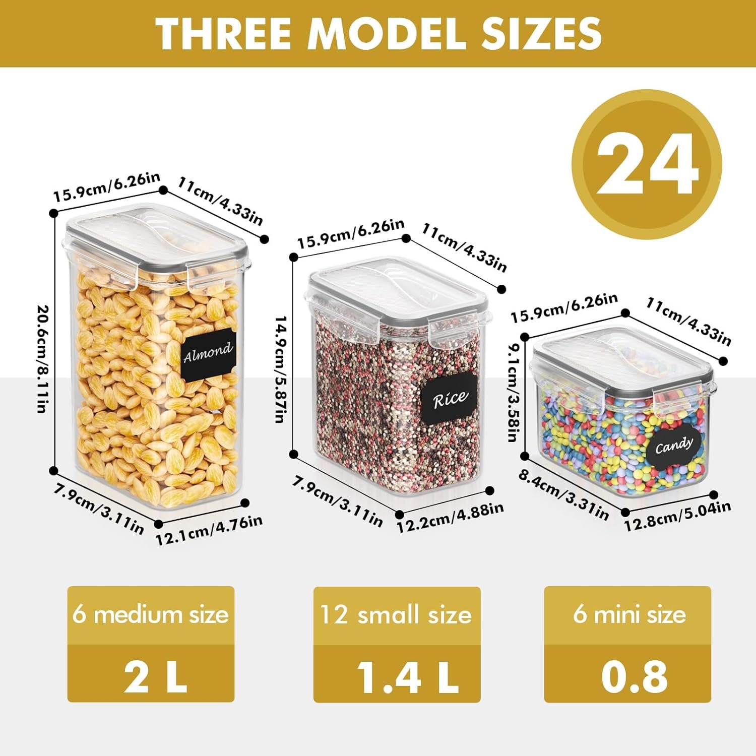 24 PCS Airtight Food Storage Containers Set – BPA Free Kitchen Pantry Organizers (33.6L) with Labels & Marker for Cereal, Flour & Dry Food 1 24 PCS Airtight Food Storage Containers Set – BPA Free Kitchen Pantry Organizers (33.6L) with Labels & Marker for Cereal, Flour & Dry Food