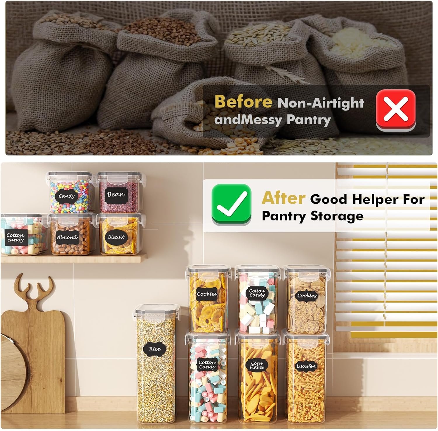 24 PCS Airtight Food Storage Containers Set – BPA Free Kitchen Pantry Organizers (33.6L) with Labels & Marker for Cereal, Flour & Dry Food 3