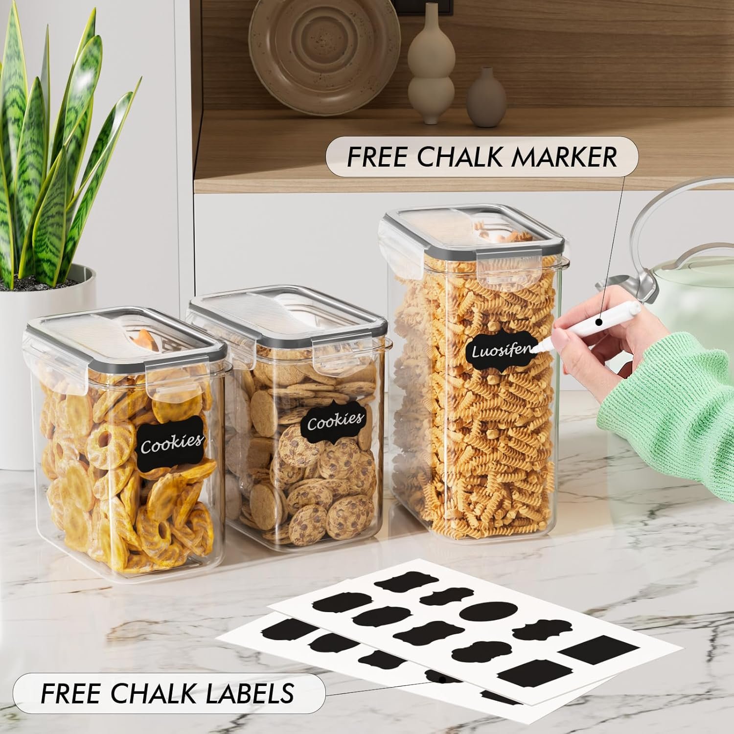 24 PCS Airtight Food Storage Containers Set – BPA Free Kitchen Pantry Organizers (33.6L) with Labels & Marker for Cereal, Flour & Dry Food 5