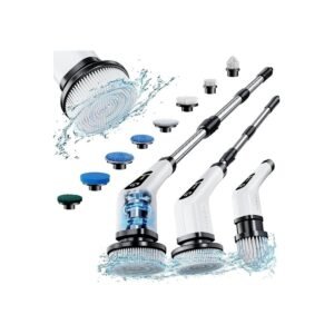 Electric Spin Scrubber with Long Handle – Cordless Bathroom Cleaning Brush with 8 Heads for Tiles, Floors & Kitchen Cleaning 300/400RPM Spin Scrubber