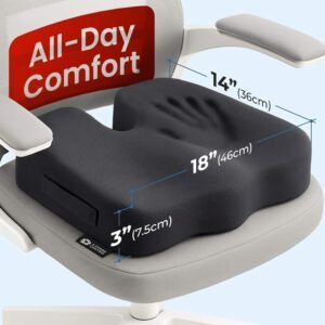 Memory Foam Seat Cushion for Tailbone Pain Relief – Ergonomic Coccyx Support Cushion for Office Chair, Car Seat & Sciatica Comfort