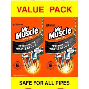 Mr Muscle Drain Unblocker 2x1L – Heavy Duty Sink & Drain Cleaner Gel for Fast Clog Removal, Safe for All Pipes