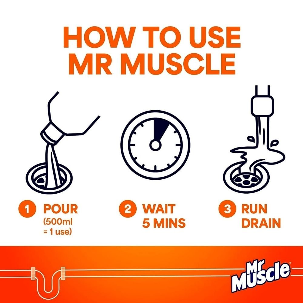 Mr Muscle Drain Unblocker 2x1L – Heavy Duty Sink & Drain Cleaner Gel for Fast Clog Removal, Safe for All Pipes 4